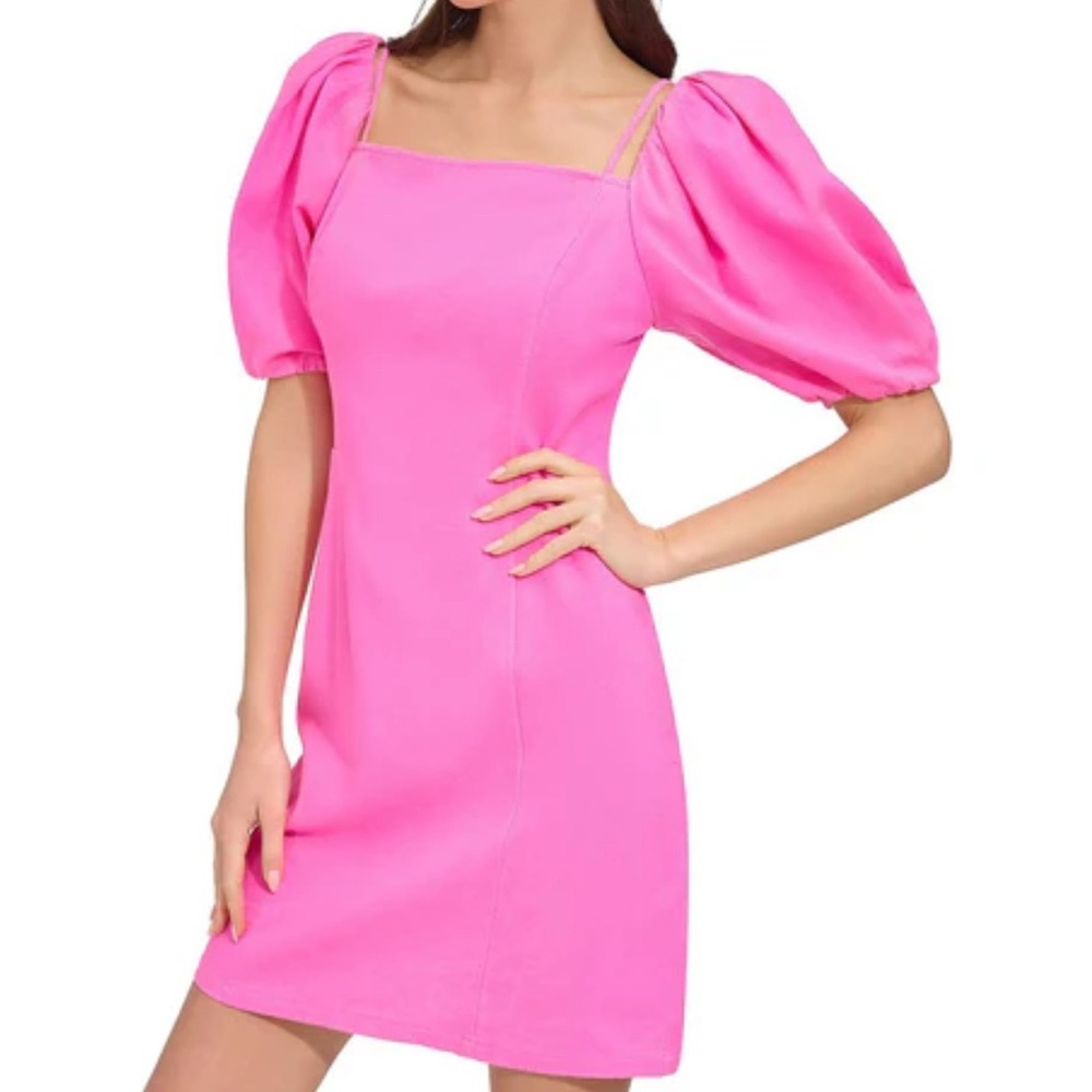 DKNY Pink linen puff sleeve dress NWT